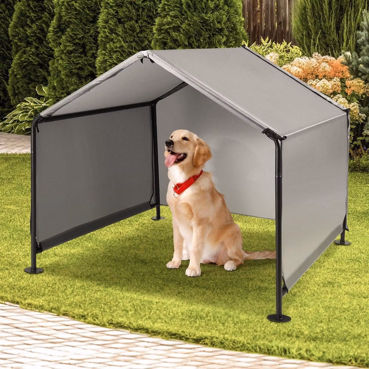Cuccia per cani da esterno, grigia, dimensioni 120x120x100 cm, adatta a cani di piccola e grande taglia