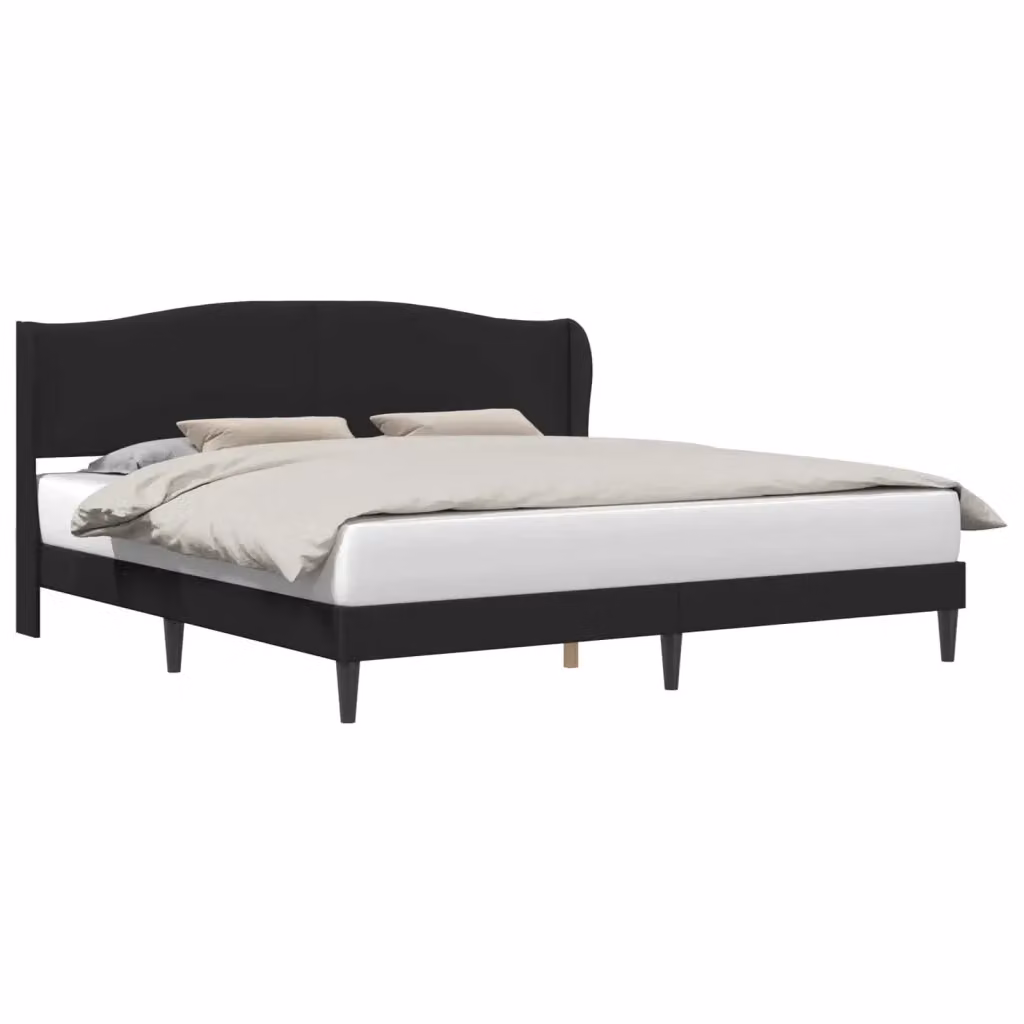 Struttura del letto con testiera e giroletto in similpelle nera DESIGN IN, L/P/H: 180 x 200 x 101 cm – 2