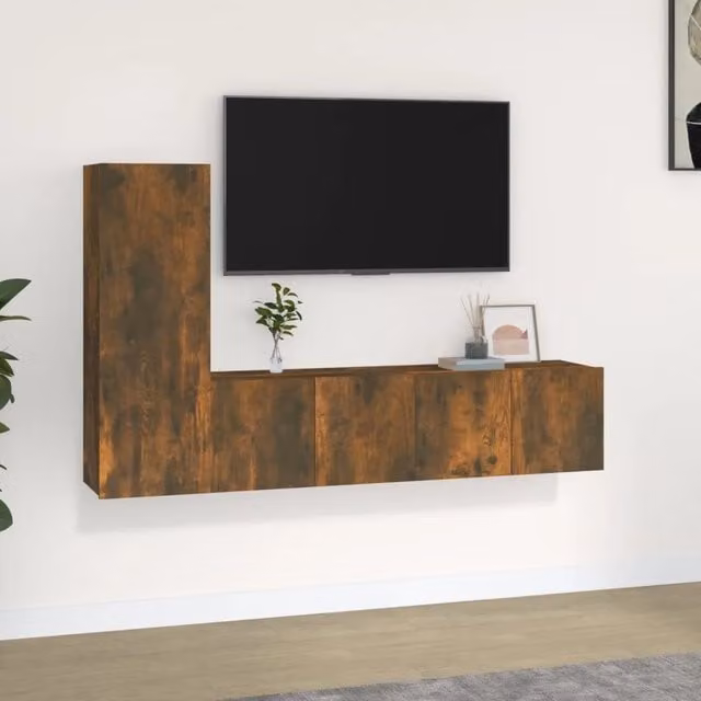 Set Mobili Porta TV 3 Pezzi in Legno Multistrato Rovere Fumo Marrone con Design Classico per Soggiorno L/P/H: 120 x 40 x 60 cm – 1