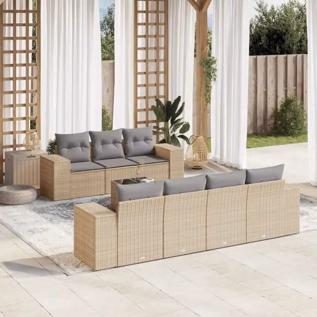 Set Divano da Giardino 8 pz con Cuscini Beige in Polyrattan 3254666