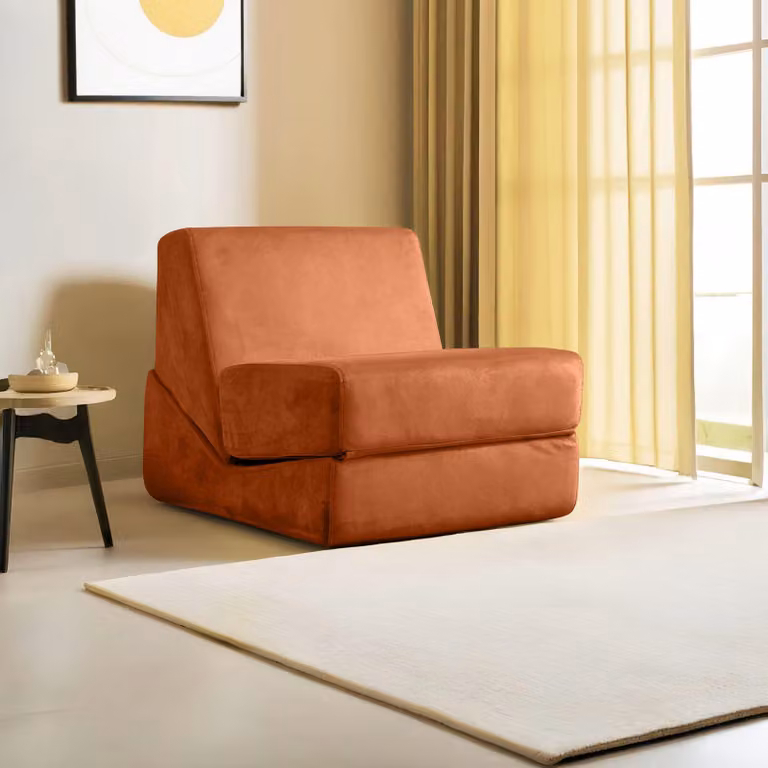 Hanah Home, comodo divano letto monoposto senza telaio, 100% poliestere, imbottitura in schiuma 28 DNS, 70 x 100 x 70 cm, cuscini della seduta e dello schienale reversibili, lavabile, arancione brillante.