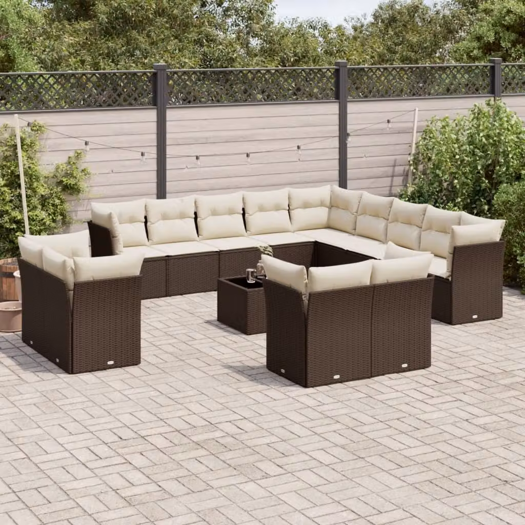 Maison Exclusive - Set da giardino composto da 14 pezzi con cuscini, in rattan sintetico marrone