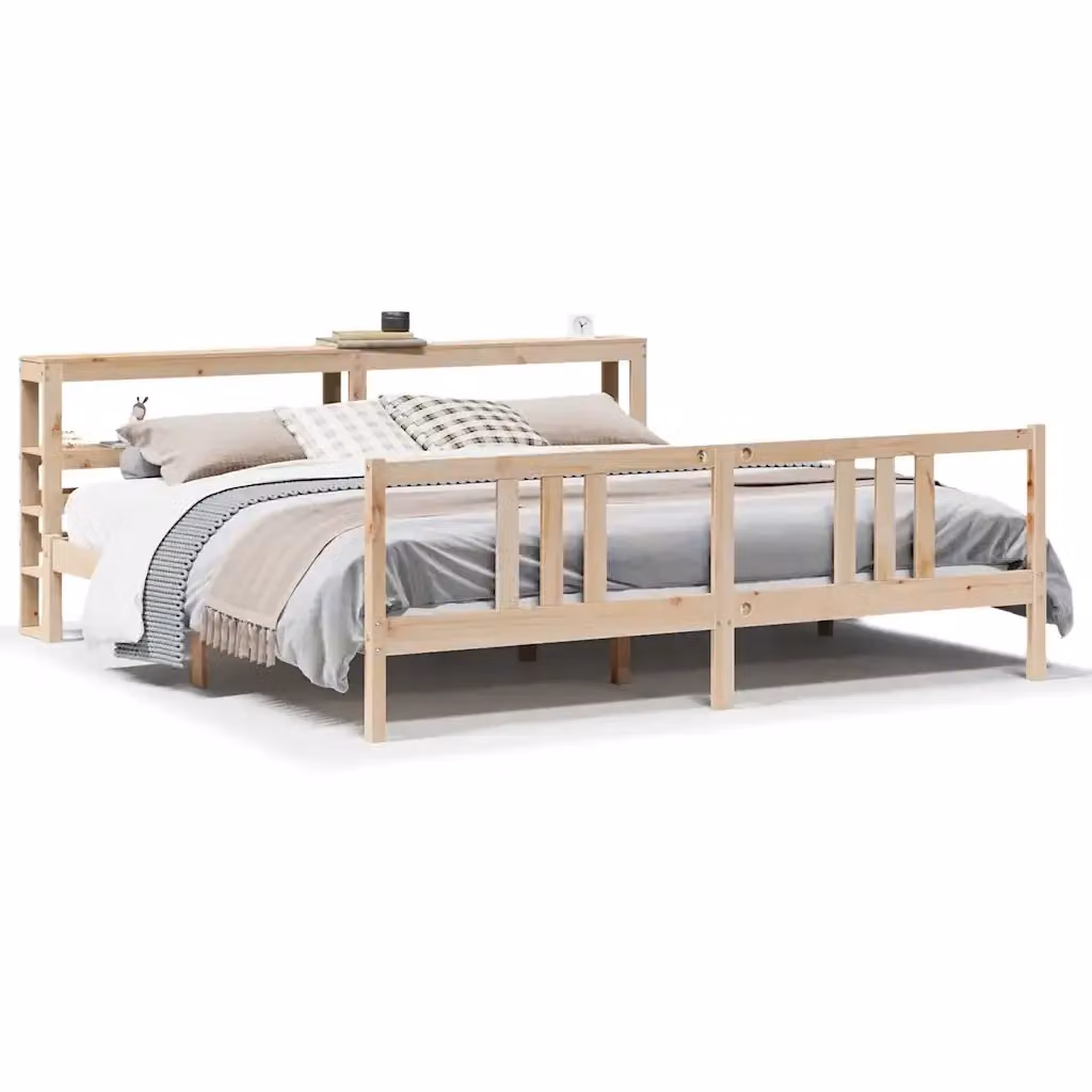 Giroletto con Testiera vidaXL in Legno Massello di Pino Marrone 200x200 cm – 2