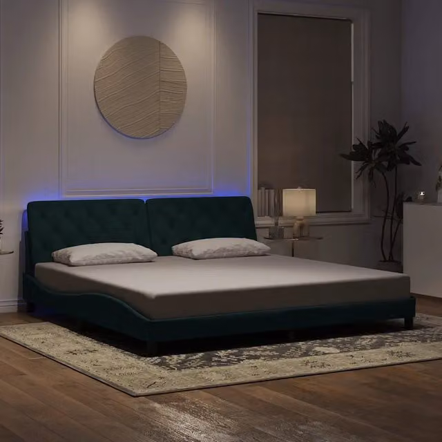 Giroletto vidaXL in Velluto Verde con Illuminazione LED e Porta USB, L/P/H: 200 x 200 x 25 cm (senza materasso)