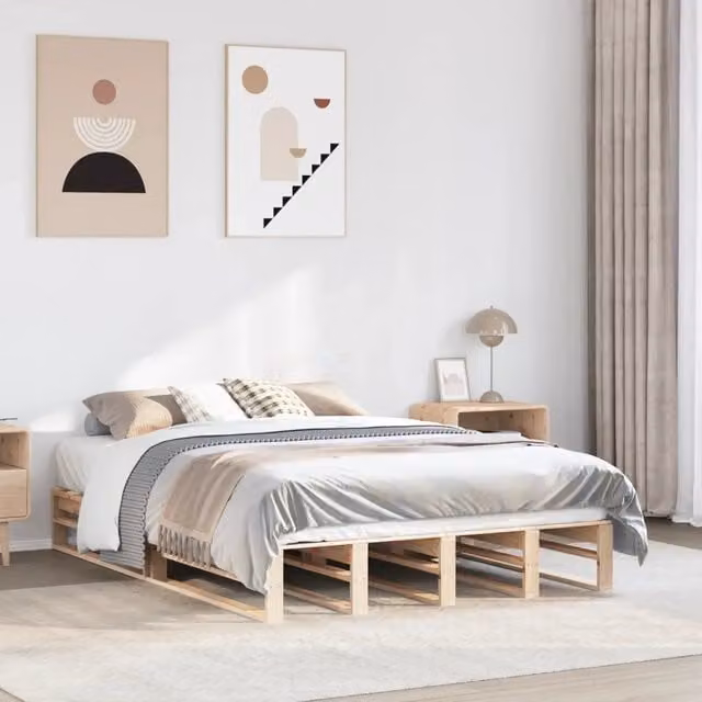 Struttura Letto Design Mania in Legno Massello di Pino Naturale, L/P/H: 135 x 190 x 25.5 cm