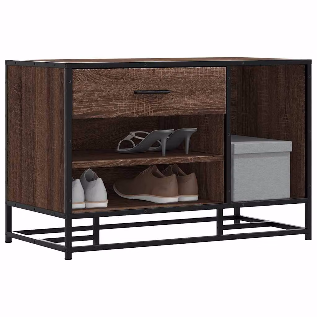 Panca portaoggetti e porta scarpe vidaXL in stile industriale, colore rovere marrone, in legno e metallo, L: 60,0 cm, P: 40,0 cm, H: 53,5 cm