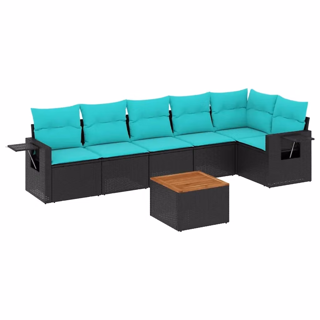 Set da giardino a forma di L vidaXL composto da 7 pezzi in polyrattan con cuscini e tavolino da esterno nero – 2