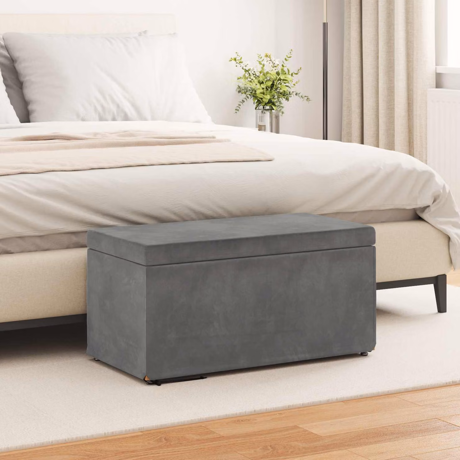 Pouf vidaXL in velluto grigio con struttura in legno L: 81 cm, P: 41 cm, H: 40 cm