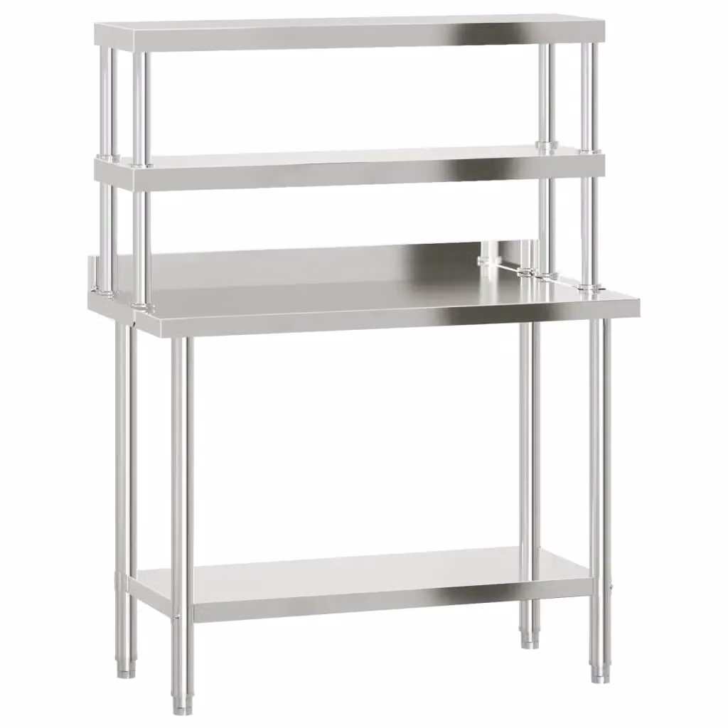 Piano di lavoro per cucina con ripiano Design Mania in acciaio inox color argento L/P/H: 110 x 55 x 150 cm – 2