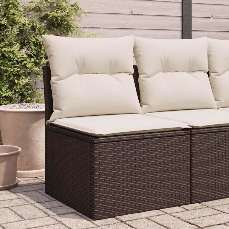 Sedia da giardino vidaXL in polyrattan marrone con cuscini bianchi