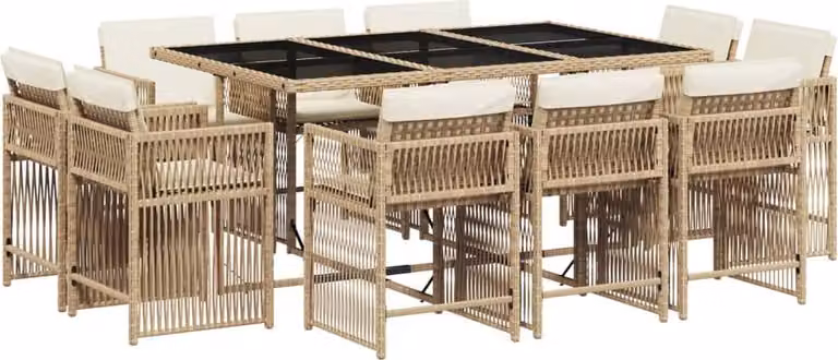 Set da Pranzo da Giardino 11 pz con Cuscini Beige in Polyrattan