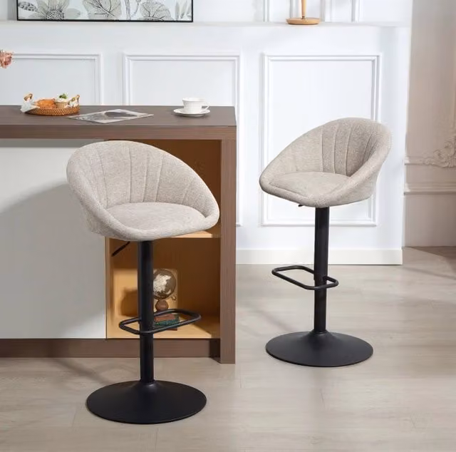 Set 2 sgabelli da bar ULEVR girevoli 360¡ã regolabili 62-82 cm con schienale, braccioli e poggiapiedi, beige