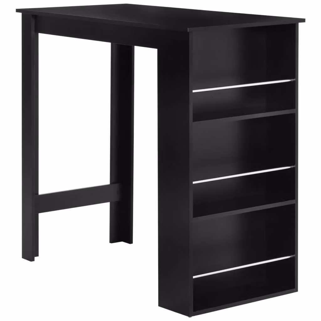 Tavolo da Bar Alto Minimal con Mensole in Legno Nero L: 112 cm, P: 57 cm, H: 106 cm – 2