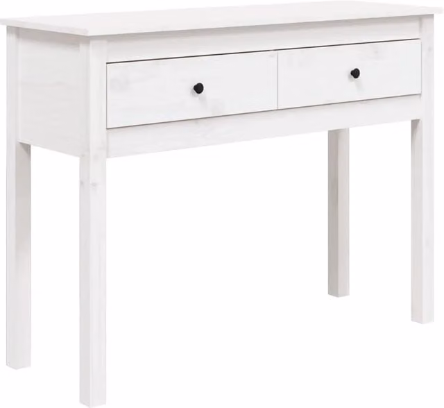 Tavolo Consolle DESIGN IN Bianco in Legno Massello di Pino L: 100 cm, P: 35 cm, H: 75 cm