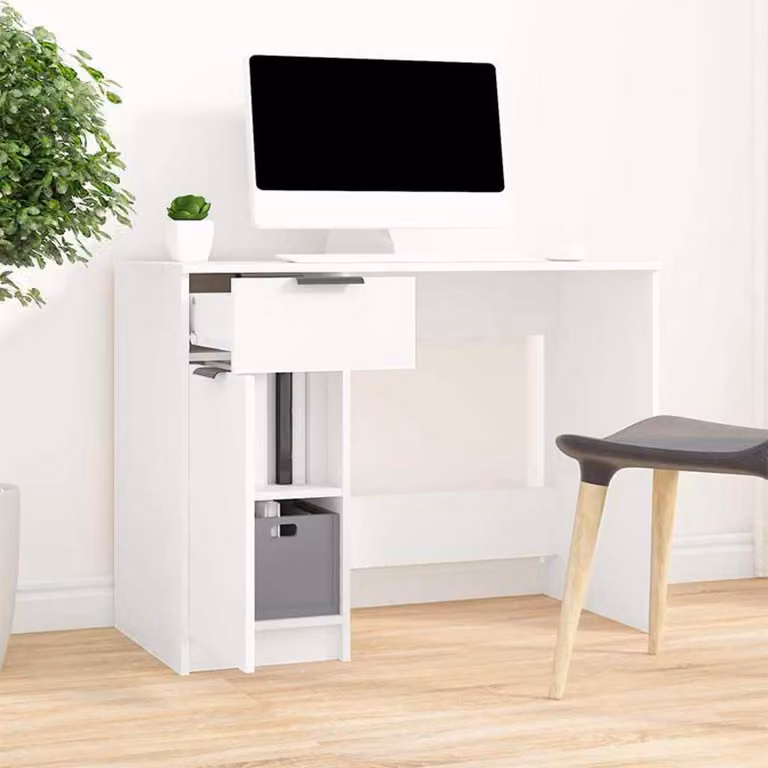 Scrivania da computer vidaXL Bianca in Legno e MDF L: 100 cm, P: 50 cm, H: 75 cm