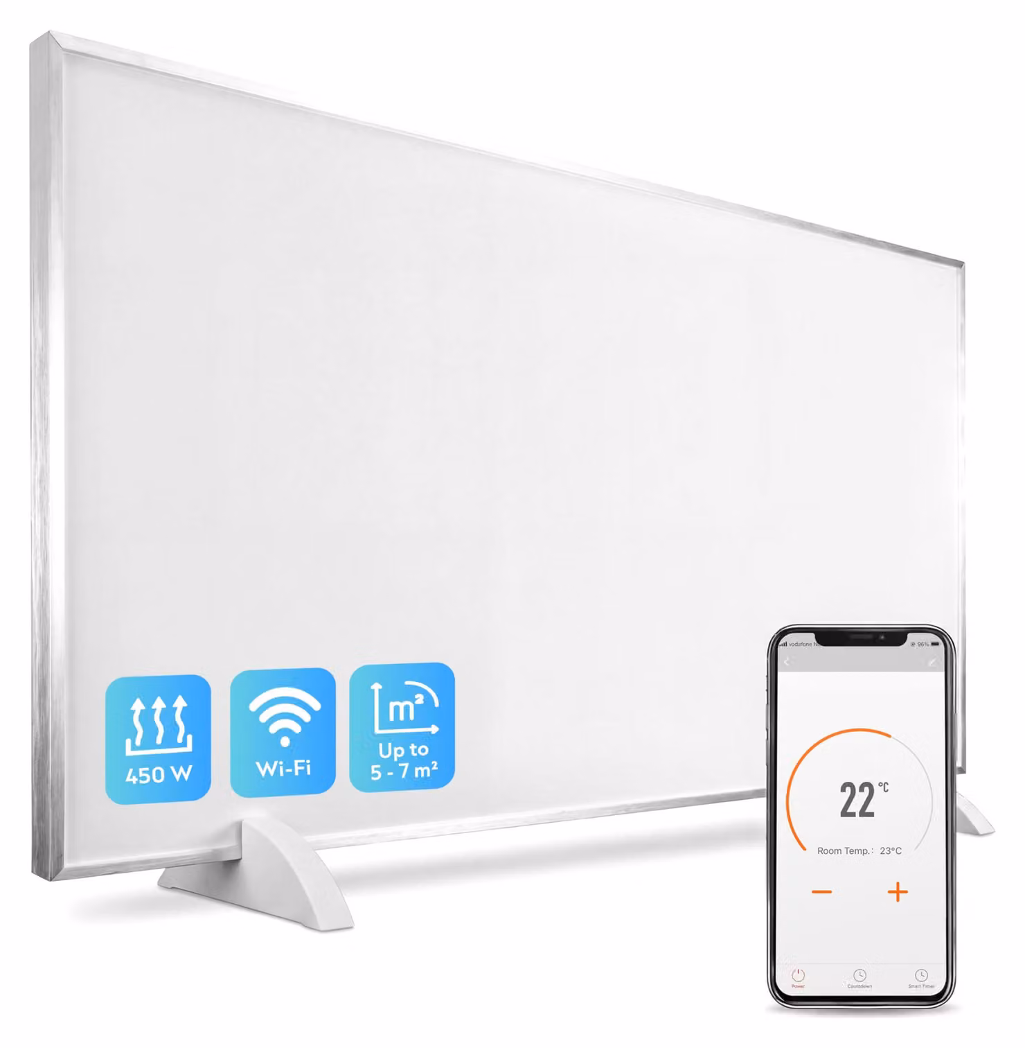 Pannello riscaldante a infrarossi da 450 W - Bianco - Montaggio a parete - Elettrico - Controllo tramite app intelligente - Riscaldamento per interni
