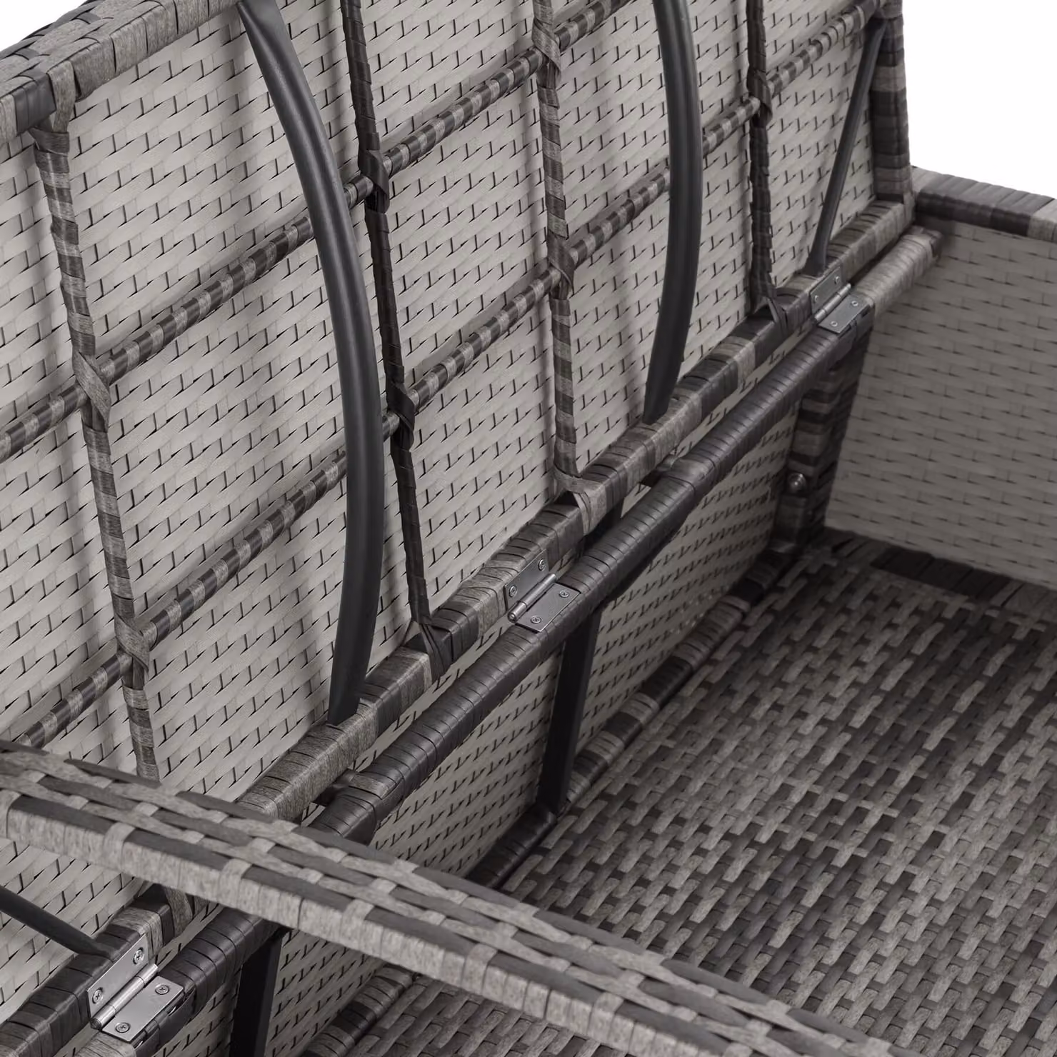 Panchina da giardino a 2 posti tectake in rattan grigio con vano portaoggetti e cuscini inclusi – 1