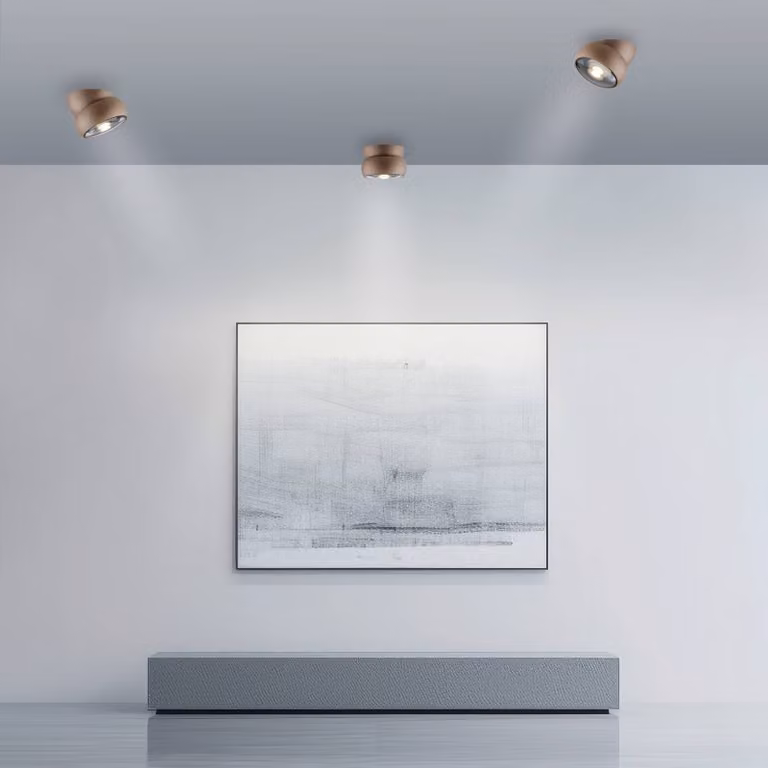 PURE Faretto da soffitto LED Move, Ø 12 cm, color bronzo, metallo/vetro dimmerabile, Bronzo / Ottone antico, Soggiorno / Sala da pranzo, Metallo, Moderno