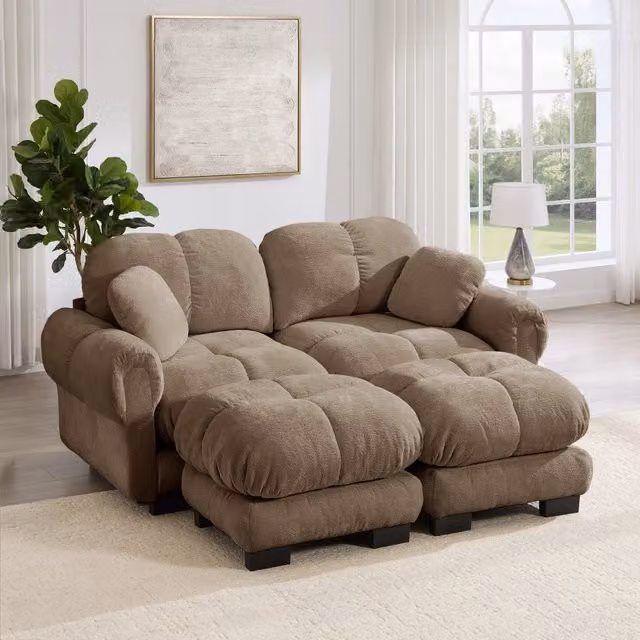 Divano componibile Mivray a 2 posti in tessuto marrone con cuscini inclusi per soggiorno L: 190 cm, P: 90 cm, H: 71,6 cm