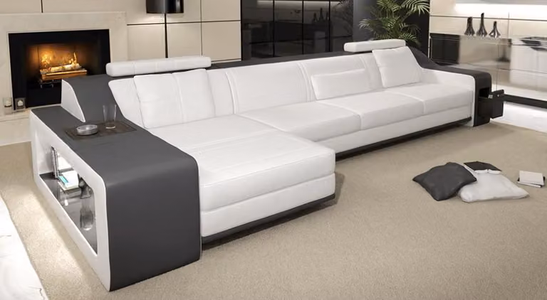 Designer Sofa Couch Ecksofa mit Hocker Polster Garnitur Wohnlandschaft L-Form