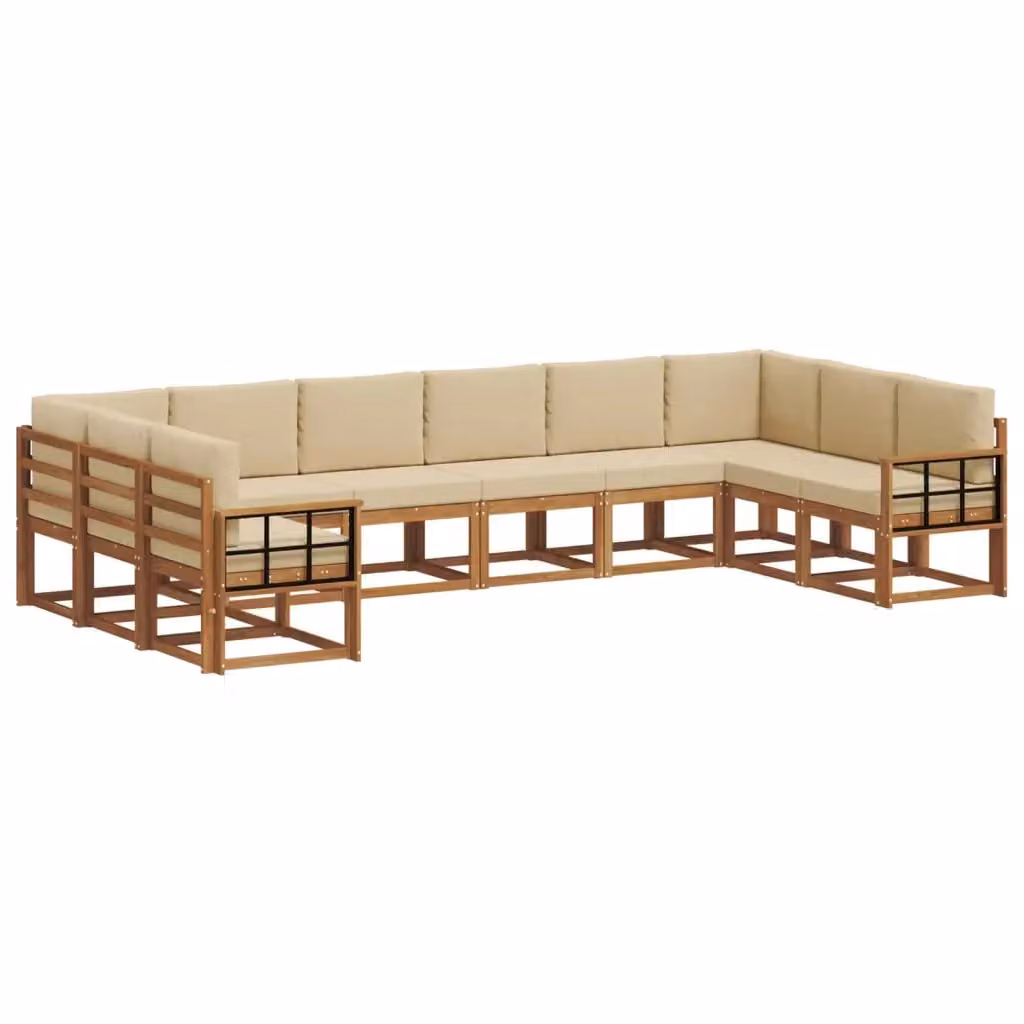 Set di divani da esterno a L vidaXL in legno di acacia con cuscini, Beige e Marrone – 2