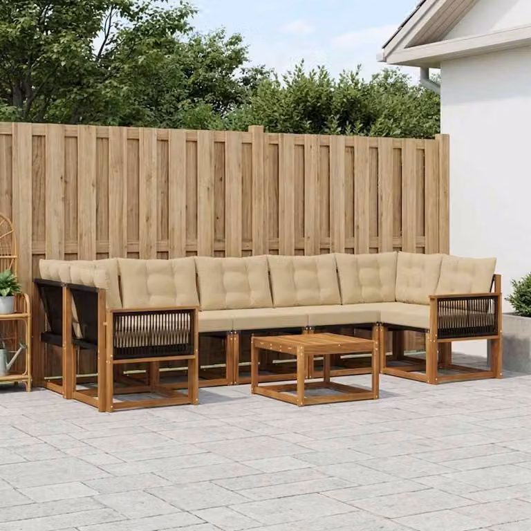 Set di divani da esterno vidaXL 8 pezzi in legno di acacia con cuscini beige e marrone per giardino e terrazza