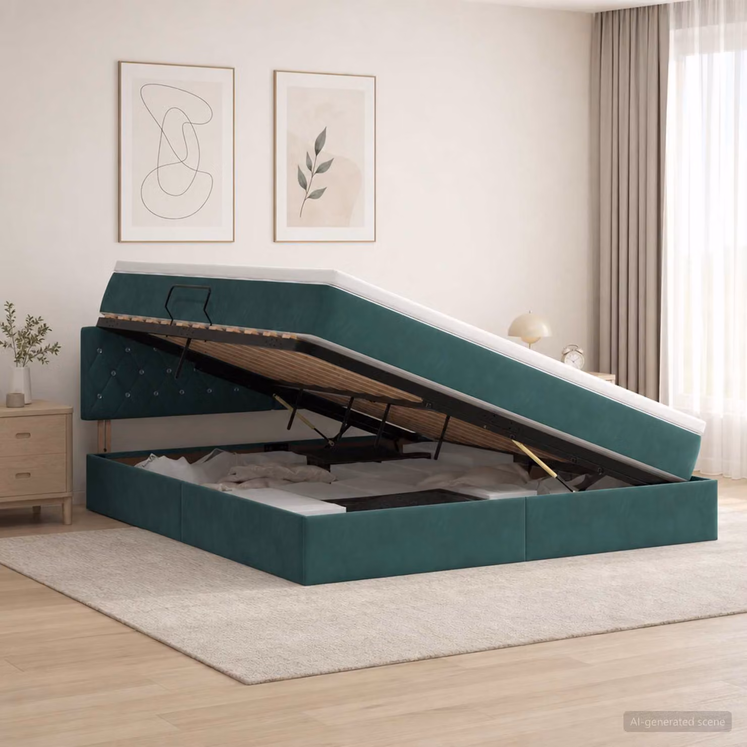 Letto con contenitore vidaXL in velluto verde scuro L/P/H: 180 x 200 x 88 cm