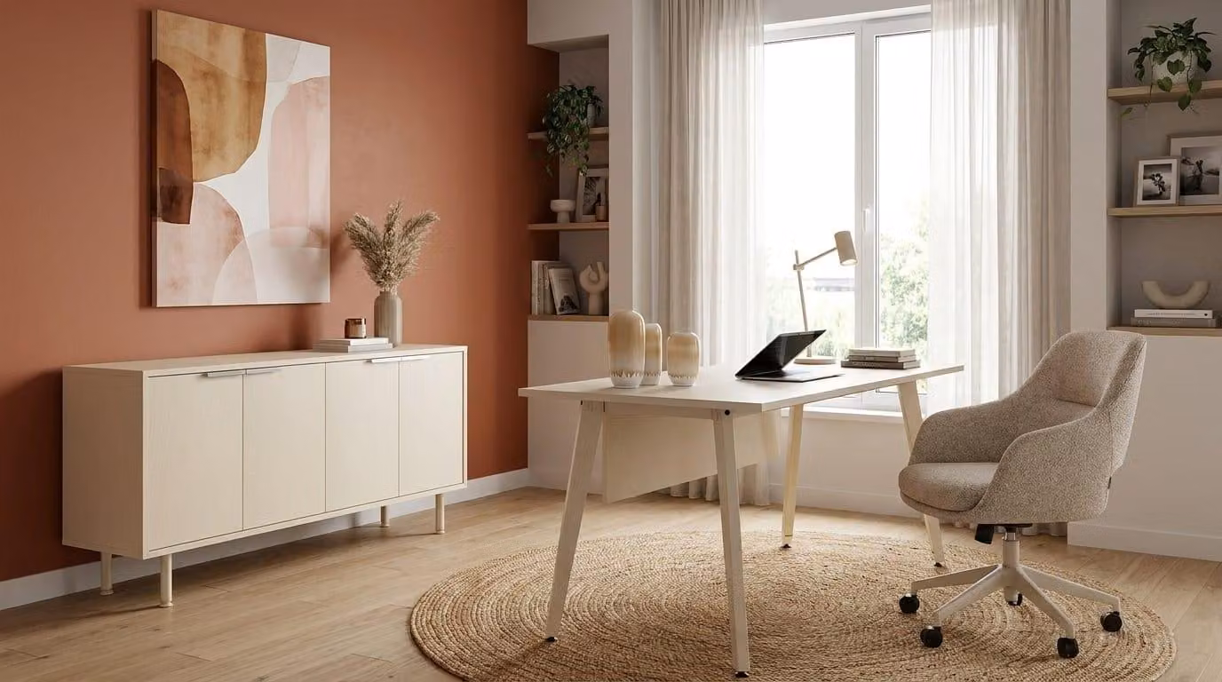 Set da ufficio bianco, moderna scrivania per computer, mobile contenitore design, 2 pezzi