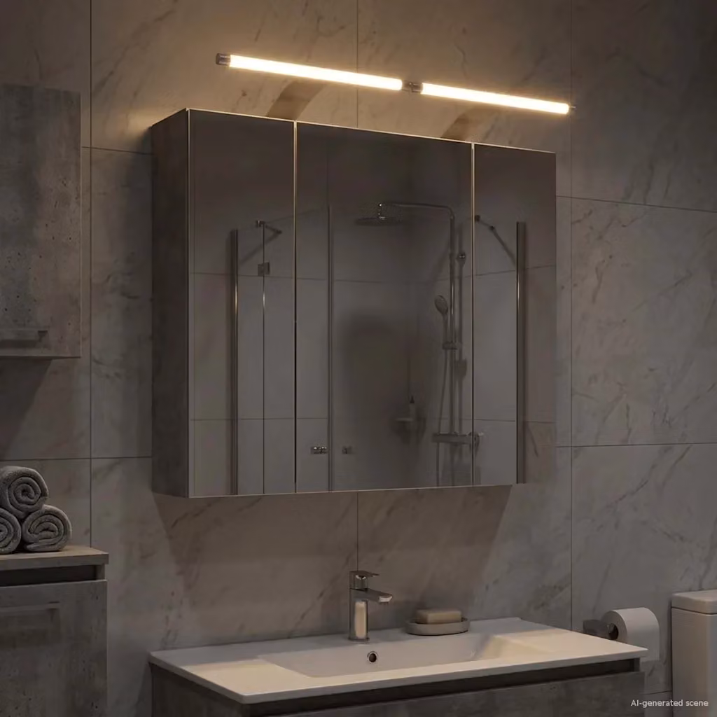 Mobiletto da bagno con specchio e illuminazione LED DESIGN IN, Grigio, L: 60.0 cm, H: 50.0 cm, P: 14.5 cm – 2