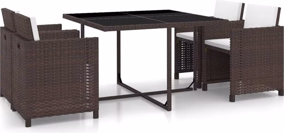 The Living Store Set da pranzo da giardino 5 pezzi con cuscini in poly rattan marrone