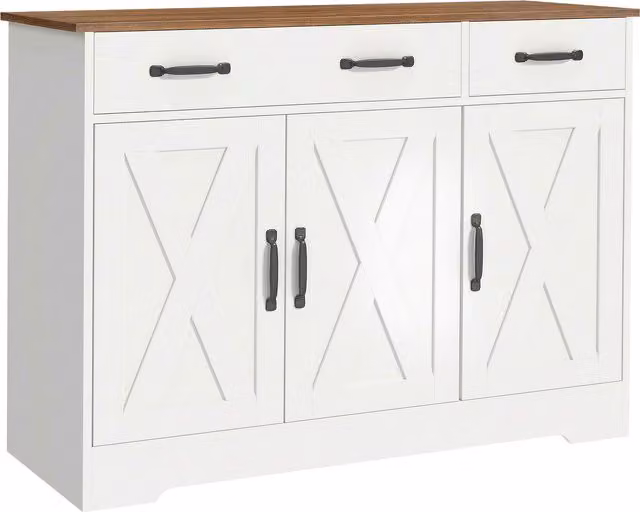 HOMCOM Buffet cucina con 3 ante fienile, 2 cassetti e ripiani, 108x40x81 cm, Bianco   Aosom Italy