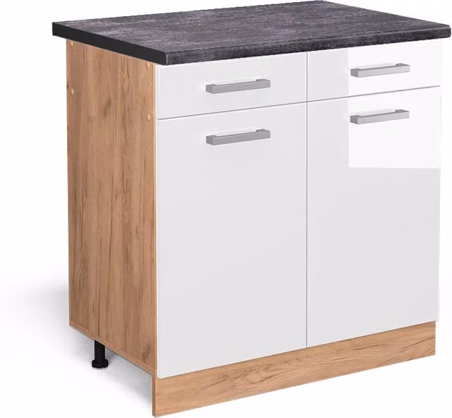 Mobiletto base per cucina R-Line Bianco lucido/Rovere dorato 80 cm, PL Antracite Vicco