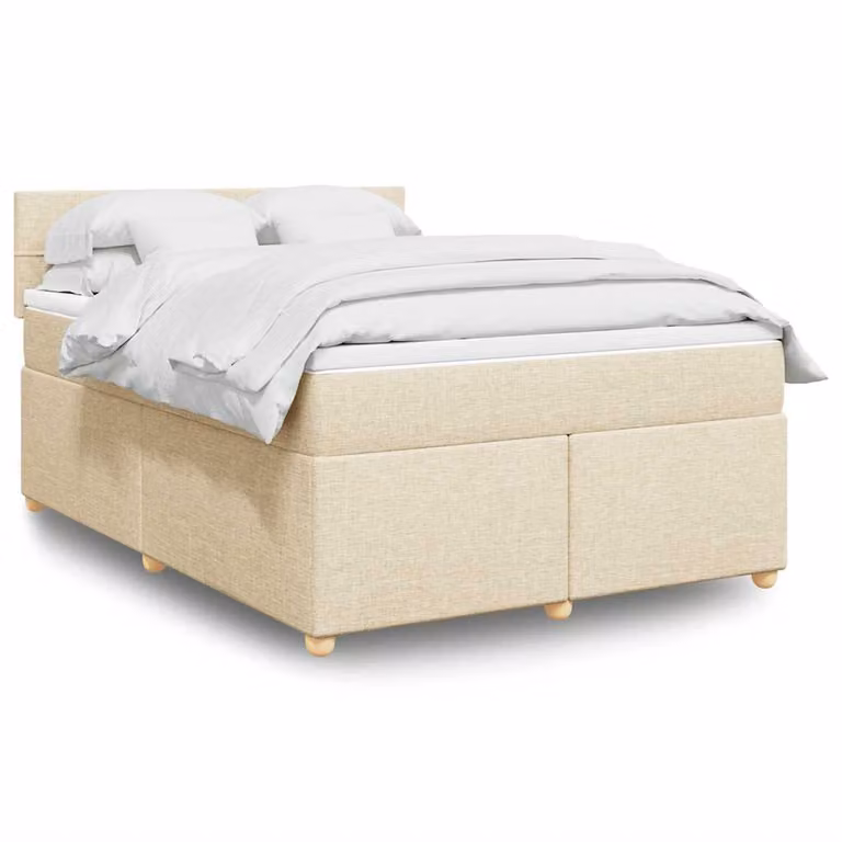 vidaXL Giroletto a Molle con Materasso Ibrido in Tessuto Beige e Bianco, L/P: 140 x 190 cm