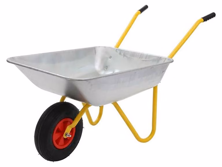 Carriola da 80 litri, con telaio in acciaio, maniglie ergonomiche, colore verde, ideale per giardinaggio e lavori edili