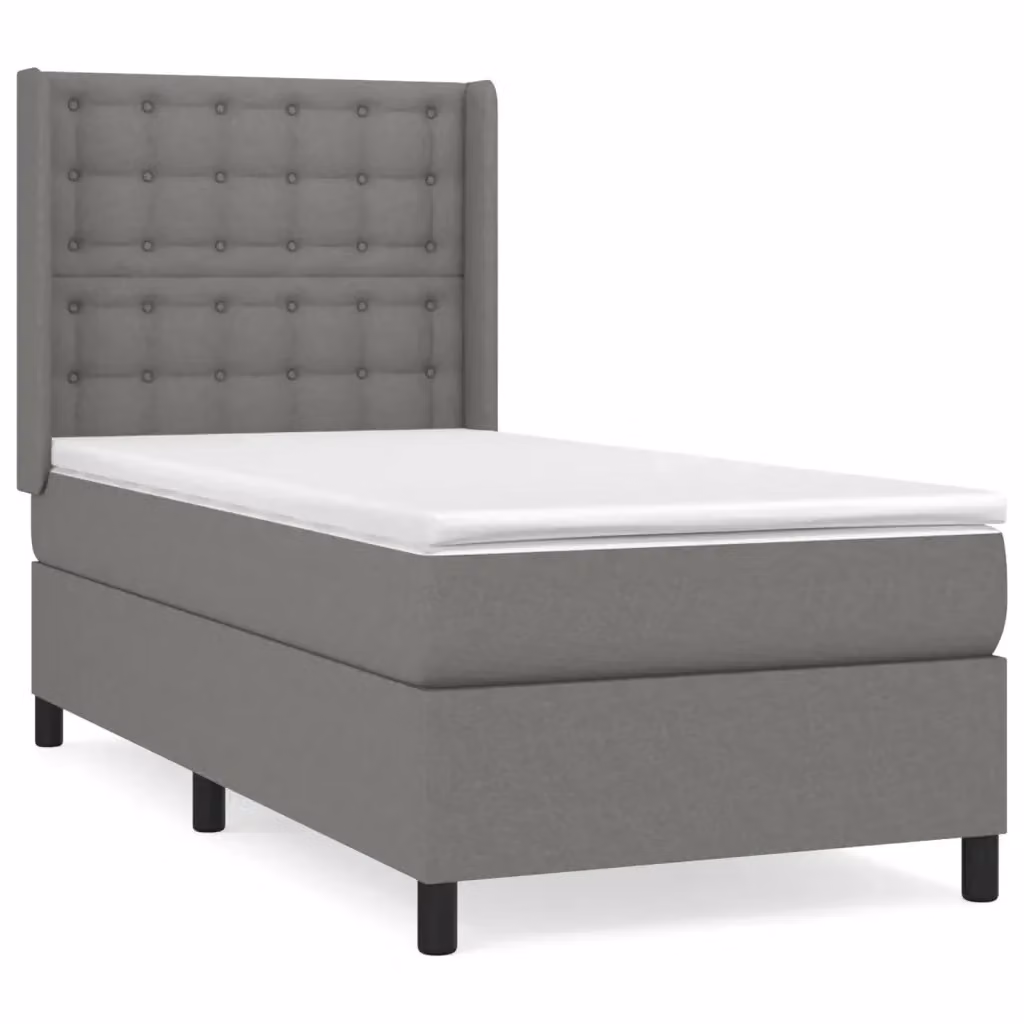 Letto Ibrido vidaXL con Giroletto a Molle e Materasso in Tessuto Grigio e Bianco L/P/H: 90 x 200 x 203 cm – 2