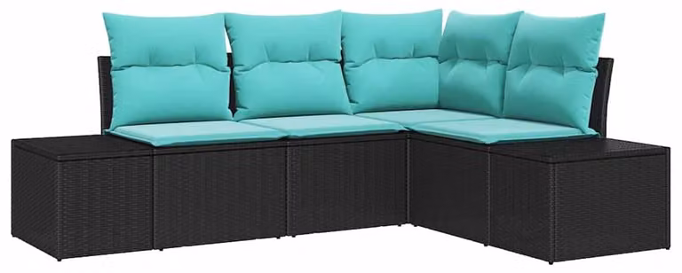 Set di divani da giardino, 4 pezzi, colore nero, in rattan sintetico