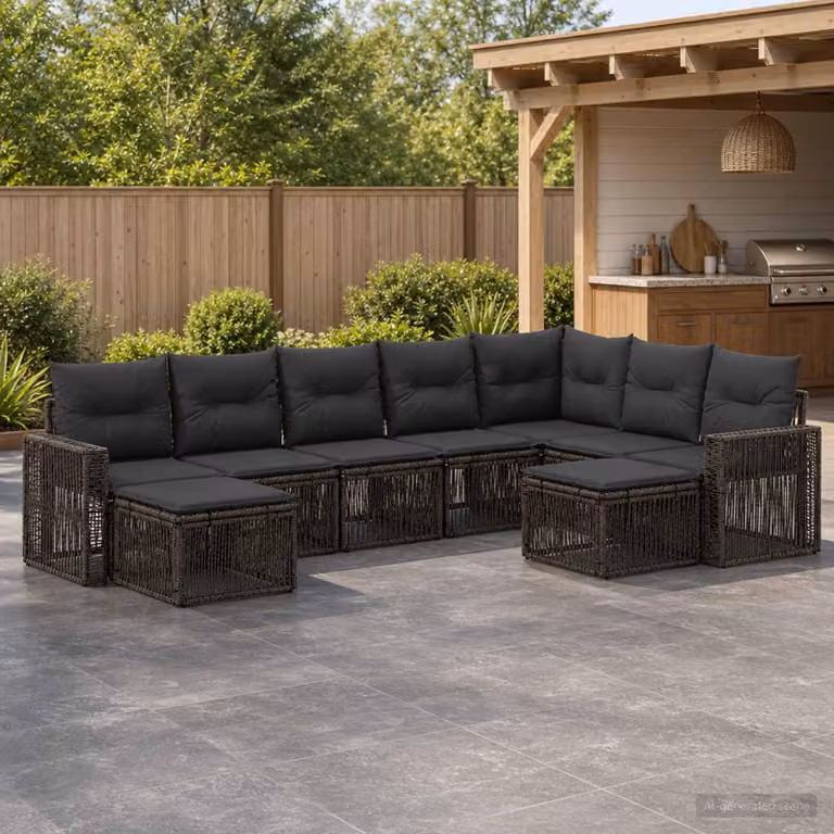 Maison Exclusive - Set da giardino composto da 9 pezzi. Divano e poltrone in rattan sintetico, colore grigio e grigio scuro