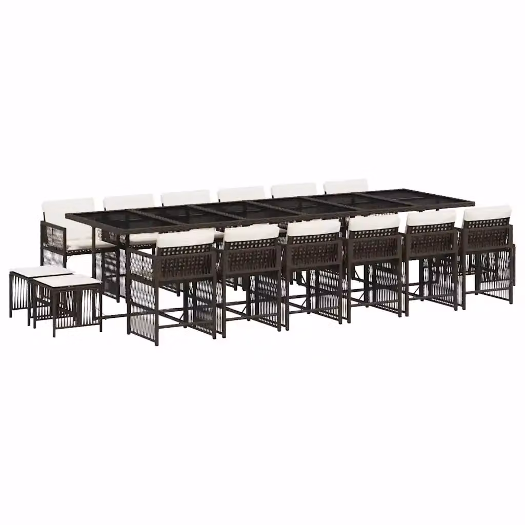 Set da pranzo da giardino vidaXL in polyrattan marrone e bianco con cuscini e tavolo in vetro per 17 persone – 2