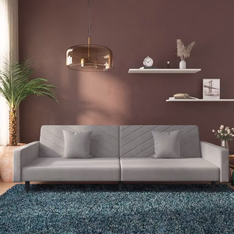 vidaXL Divano Letto Click-Clack a 2 Posti in Velluto Grigio con Cuscini e Struttura in Legno Massello