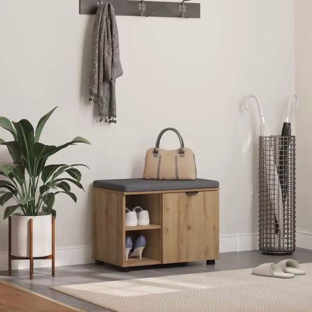 Panca da ingresso e porta scarpe vidaXL in legno color rovere marrone L: 60 cm, P: 38 cm, H: 46 cm – 1