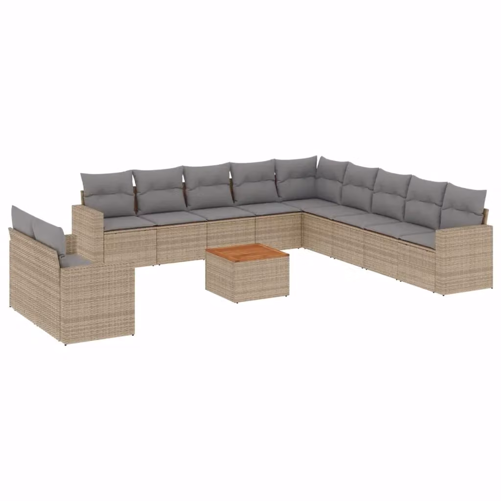 Set Divano da Giardino a Forma di U vidaXL in Polyrattan con Cuscini Beige e Grigio e Tavolino da Esterno – 2