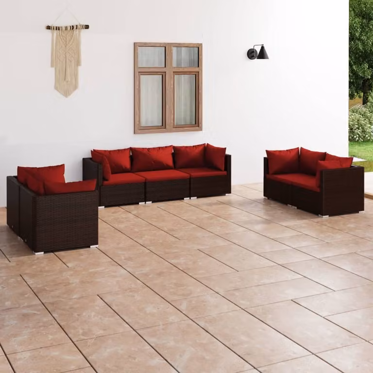 The Living Store Set da salotto da giardino 7 pezzi con cuscini in poly rattan marrone