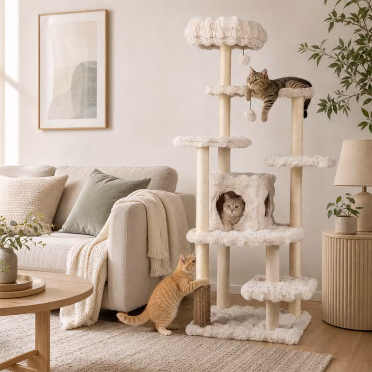 Albero per gatti da interno Costway con 4 piattaforme di salto, cuccia e tiragraffi in sisal, colore beige