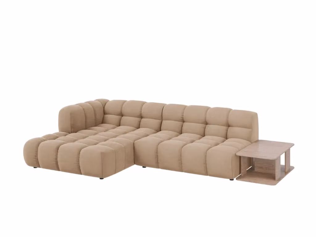 Divano angolare modulare sinistro Sky Cosmopolitan Design a 4 posti in velluto colore sabbia L 297 cm x P 132 cm x H 75 cm – 2