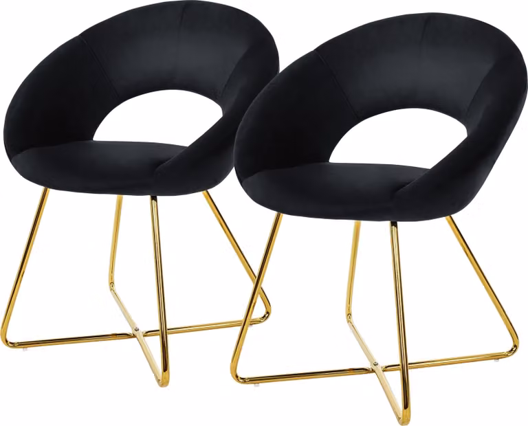 ML-Design 2x sedia da pranzo con schienale rotondo, nero, in velluto, struttura in metallo