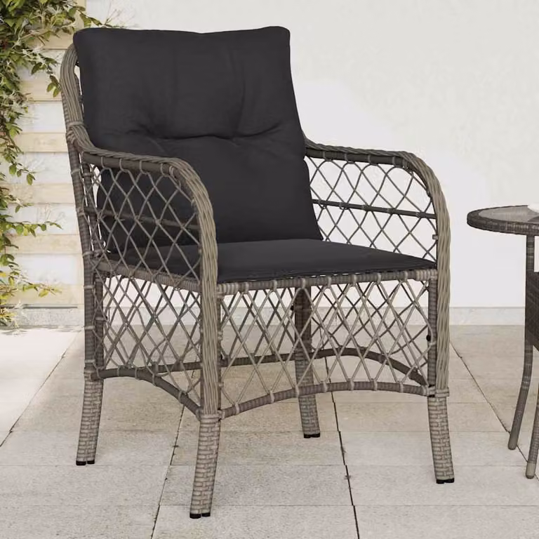 Set di 2 sedie da giardino vidaXL in polyrattan grigio con cuscini in tessuto resistente ai raggi UV