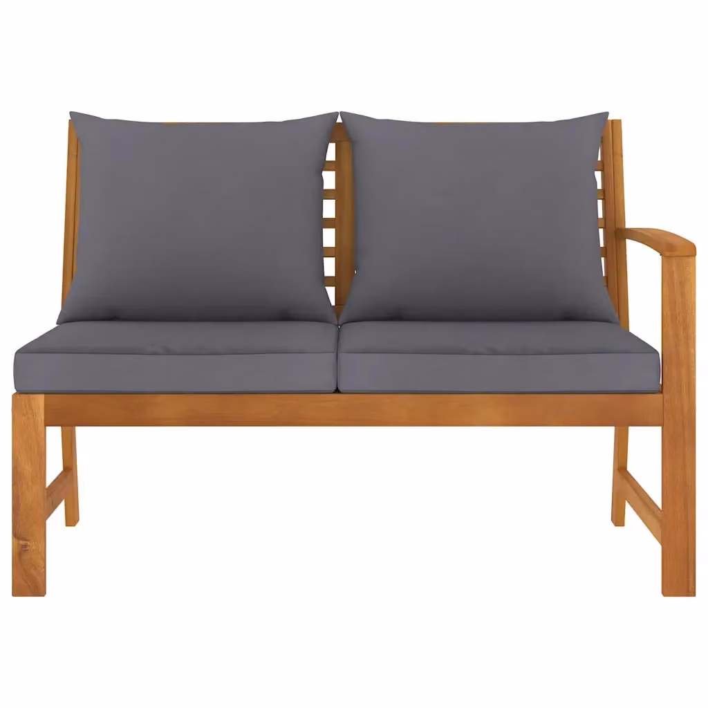 Panca da giardino vidaXL in legno di acacia oliato con cuscino grigio e braccioli, L: 114,5 cm – 2