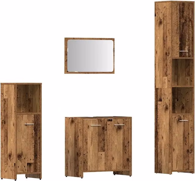 Set Mobili da Bagno | Armadio da bagno 4 pz Legno Antico in Legno Multistrato