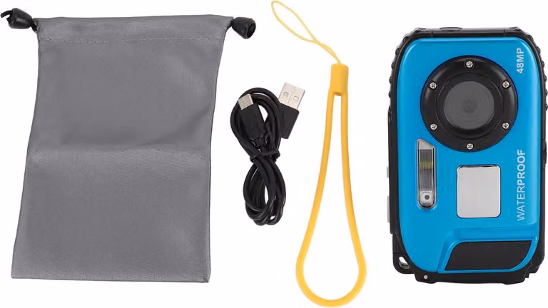 Fotocamera subacquea 1080P 48MP anti-shake 5m impermeabile sott'acqua con schermo a colori da 2,4 pollici Scheda di memoria da 32G autofocus 630mAh riconoscimento facciale