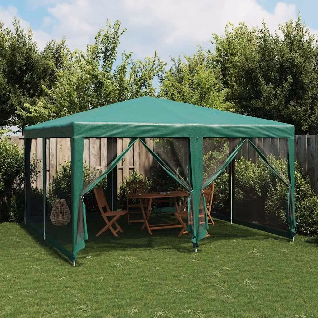Tenda per feste vidaXL con 8 pareti laterali in rete, colore verde, L: 400 cm, P: 400 cm, H: 268 cm